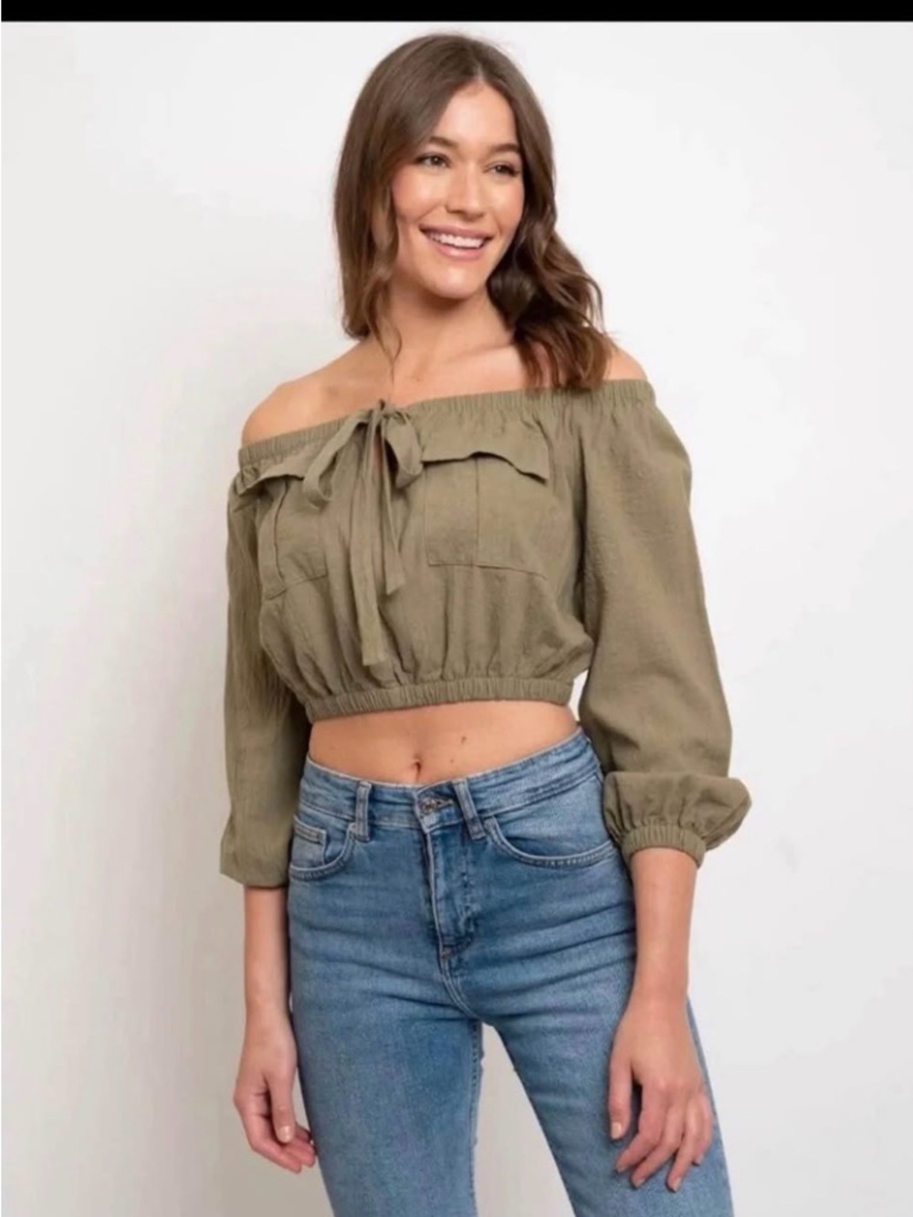 Summer Crop Top Green with Long Sleeve - Picture 3 of 3